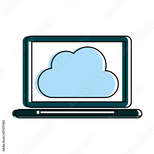 computer with cloud storage icon image vector illustration design 