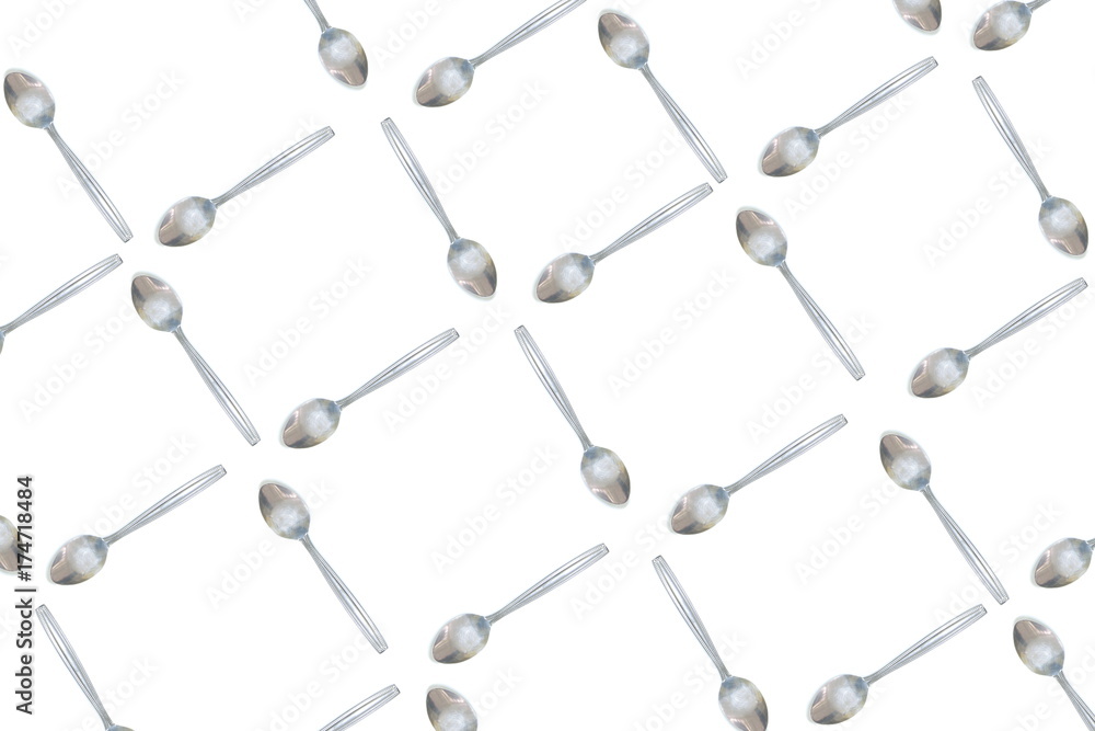 pattern of steel teaspoon on white background use for background pattern of steel teaspoon on white background use for background