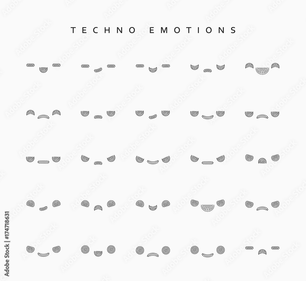 Set techno emotions to create characters. Emoji for Web.