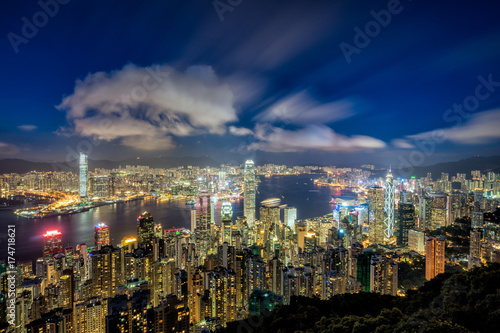 Panorama of Hong Kong City skyline at dusk. View from The peak Hongkong.