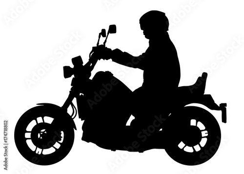 Biker driving a motorcycle vector silhouette, motorcyclist illustration