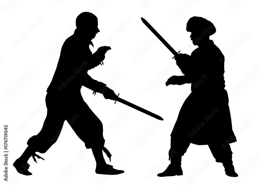 Martial fight arts. Battle swords. Silhouette vector