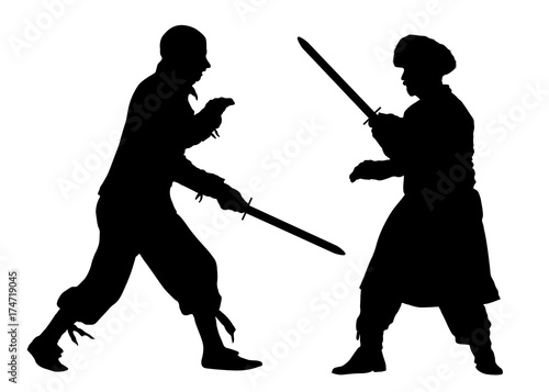 Martial fight arts. Battle swords. Silhouette vector