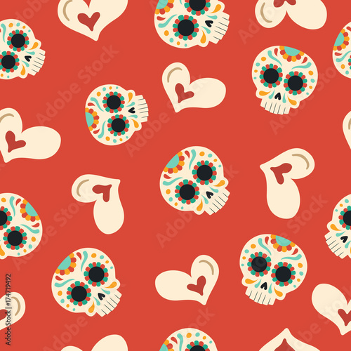 Day of the dead sugar skull love seamless pattern