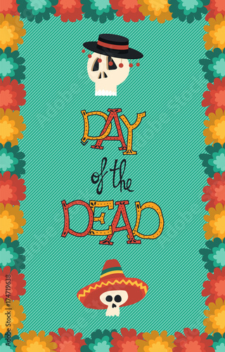 Day of the dead hand drawn mariachi skull poster