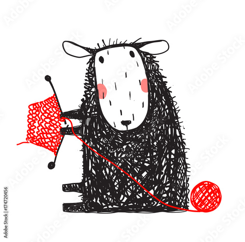 Knitting Cute Sheep Hand Drawn