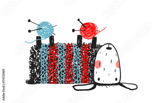 Cute Sheep Knitting Wearing Sweater