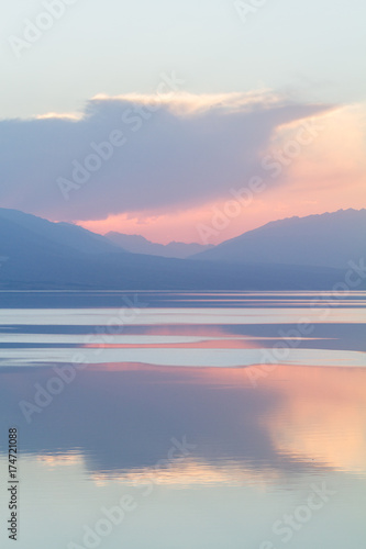 Sunset on Toktogul Reservoir in Kyrgyzstan