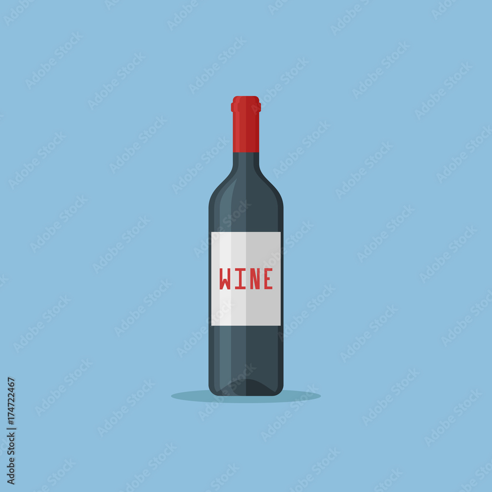 Bottle of red wine isolated on blue background. Flat style icon. Vector illustration. Bottle of red wine isolated on blue background. Flat style icon. Vector illustration.