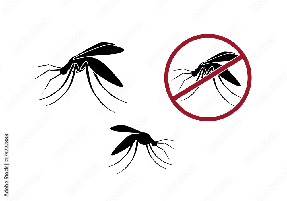 Mosquito silhouette icon set vector isolated on a white background. No or stop gnat icon set. Red sign ban mosquito graphic design element Mosquito silhouette icon set vector isolated on a white background. No or stop gnat icon set. Red sign ban mosquito graphic design element