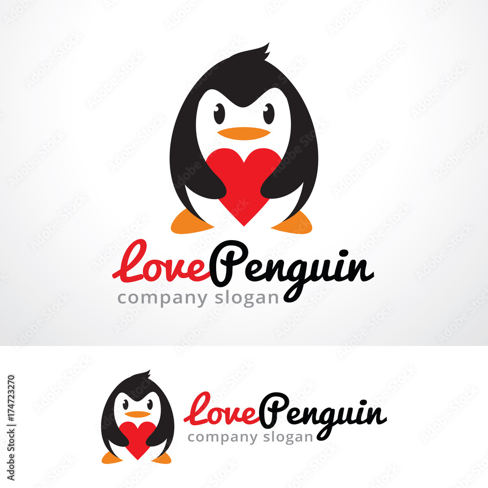 Obraz premium Love Penguin Logo Template Design Vector, Emblem, Design Concept, Creative Symbol, Icon