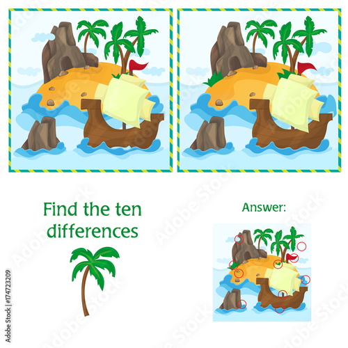 Find the ten differences between the two images with Island and Ship