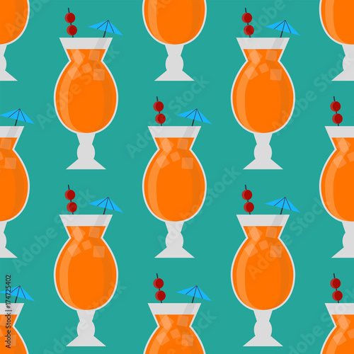 Alcohol drinks beverages cocktail seamless pattern lager container drunk daiquiri glasses vector illustration.