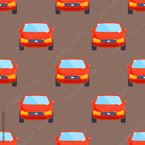 Flat red car vehicle type design sedan seamless pattern vector generic classic business auto illustration.