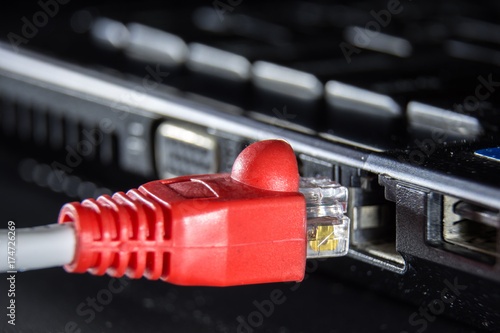 close-up of rj45 port and blur background