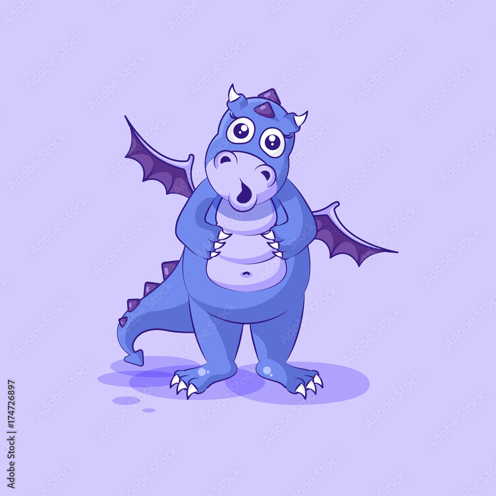 Vector Emoji character cartoon dragon dinosaur surprised with big eyes sticker emoticon Vector Emoji character cartoon dragon dinosaur surprised with big eyes sticker emoticon