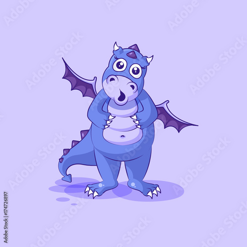 Vector Emoji character cartoon dragon dinosaur surprised with big eyes sticker emoticon