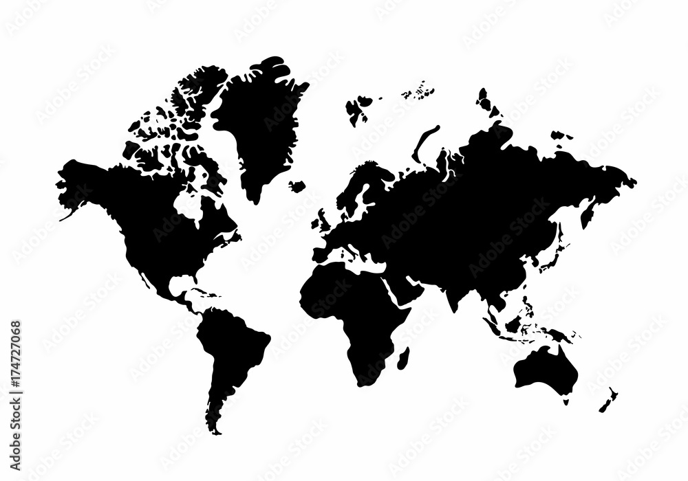 Black World Map on white background, Vector Illustration