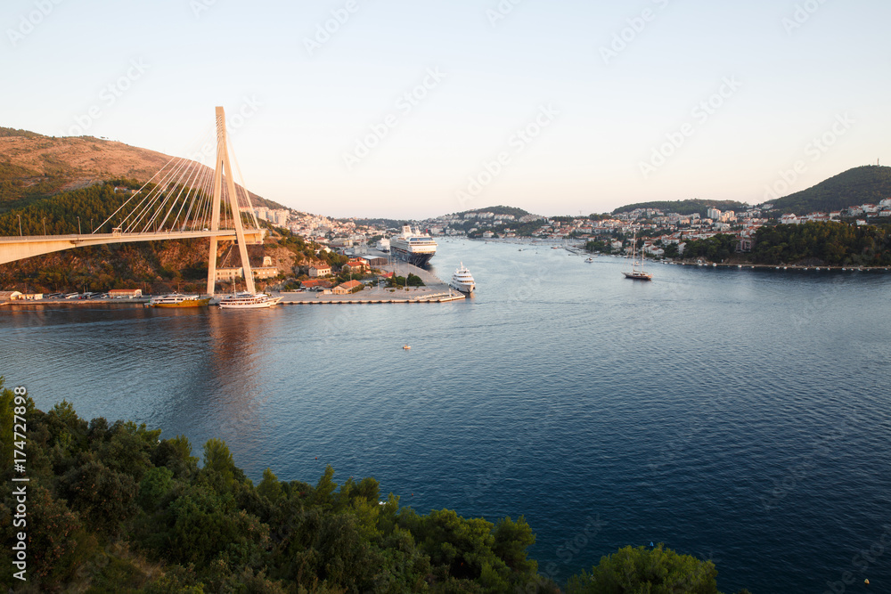 Naklejka premium Cable-Stayed Bridge(Franjo Tudjman Bridge) on the Harbor of Dubrovnik, Croatia
