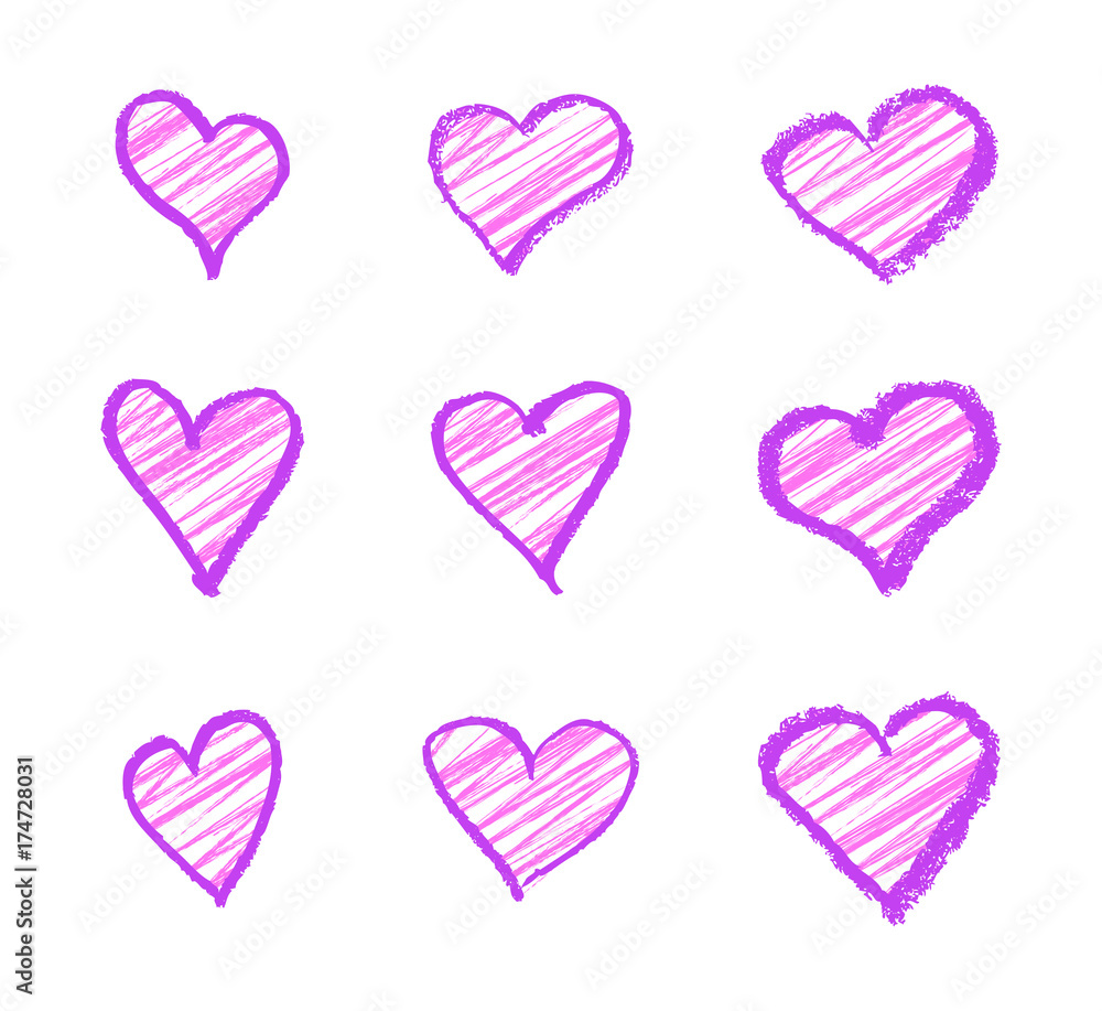 Hand drawn heart icon set 