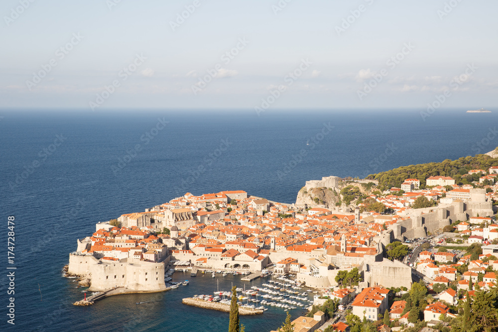 Panoramic view of the old town of Dubrovnik and the Adriatic Sea. Croatia