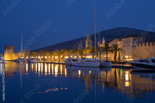 Waterfront view of beautiful Trogir, Croatia - Unesco World Heritage Site. Image take before sunrise, at the blue hour.