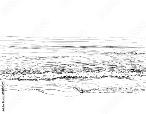 Vector summer seascape sketch. Seaside view and beach