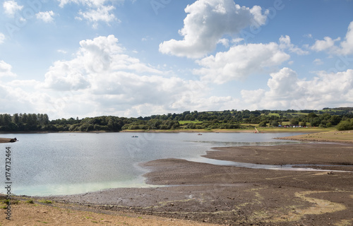 View of Tittesworth Water, a reservoir near Leek in Staffordshire with  low level water level. photo