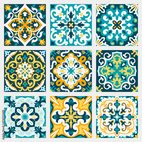 Set with Beautiful seamless ornamental tile background.
