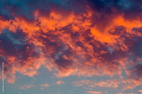 Beautiful sunset or sunrise with clouds, in pink and purple hues