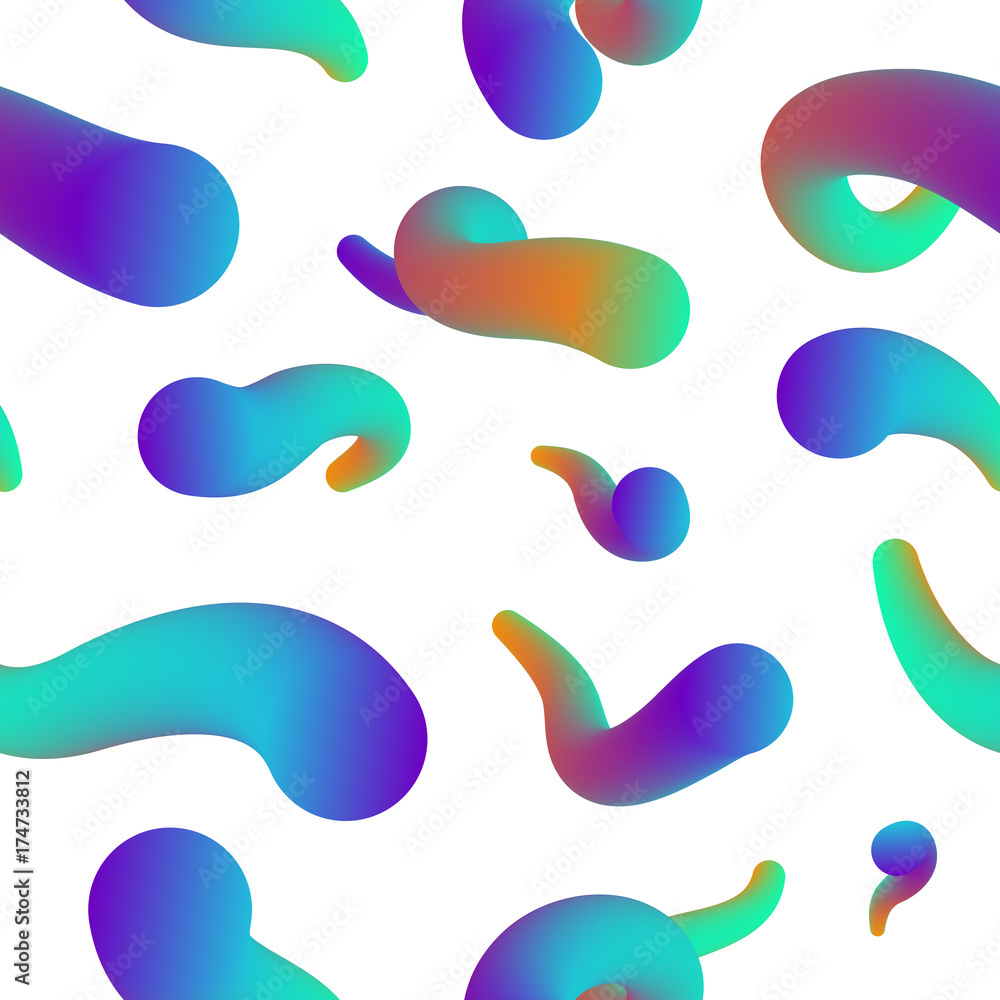 Vector realistic isolated seamless pattern of abstract fluid liquid lava lamp shapes for decoration and covering on the white background.