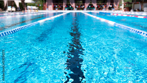 Lane swimming pool. Closeup of the row of lanes in the swimming pool
