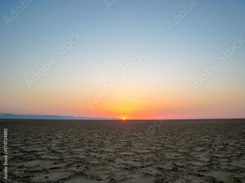 Sunset in the desert of the UAE in the suburbs of Dubai