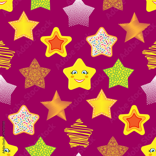 Shiny stars different style seamless pattern background vector illustration.