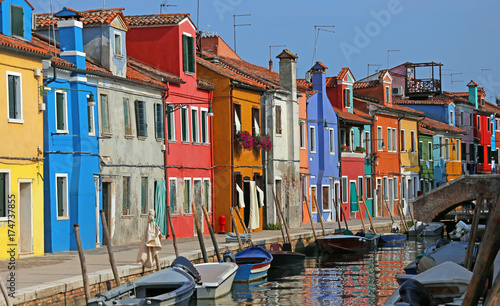 very colorful houses on the island of Burano in Venice in northe