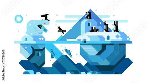 Polar bear and arctic cute penguins