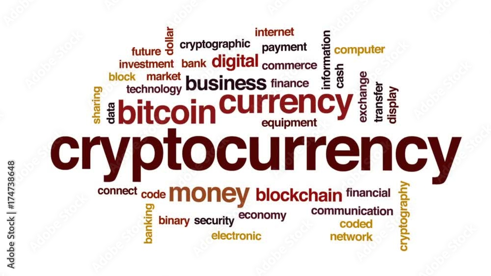 Cryptocurrency animated word cloud, text design animation. Cryptocurrency animated word cloud, text design animation.