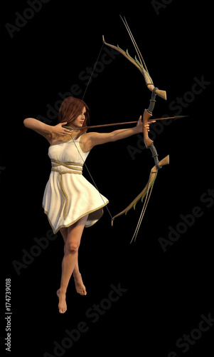 3d Illustration of Artemis Diana Selena Greek roman goddess of the hunters