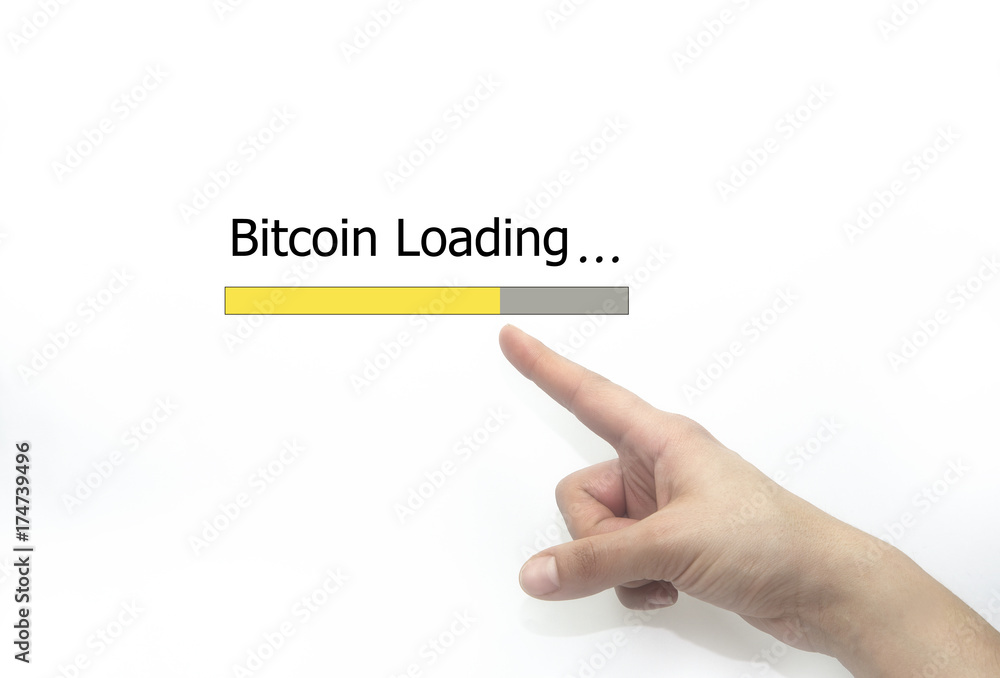 bitcoin loading Progress bar design with hand, isolated on white bitcoin loading Progress bar design with hand, isolated on white