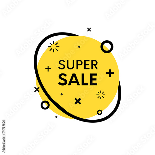 Trendy flat promo sale banner. Bright circle shape with title. Vector illustration.