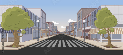 Street of a colorful city with shops