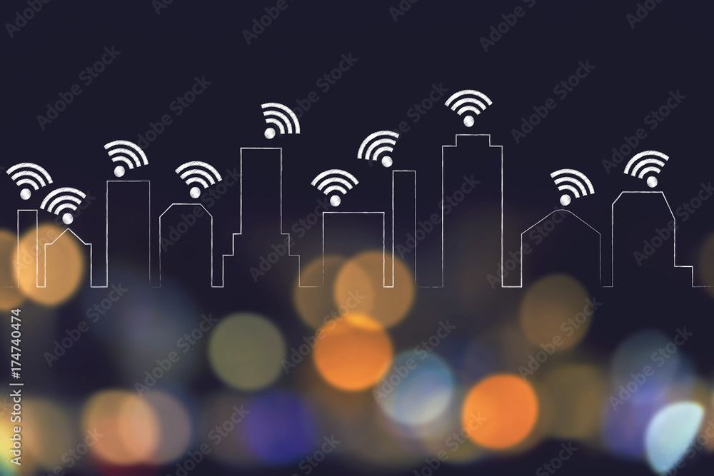 Ταπετσαρία city skyline where every building is connected to a wi-fi network