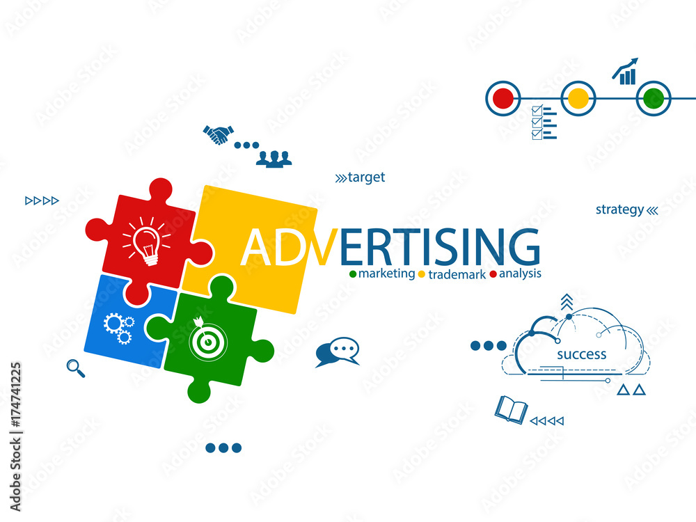 Φωτογραφία Advertising creative puzzle concept vector illustration