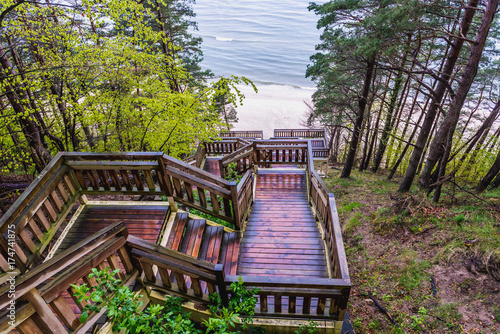 Huge stairs on a Kawcza Gora mount in Miedzyzdroje village over Baltic Sea, Poland