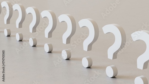 Endless line of Questionmarks on a modern surface