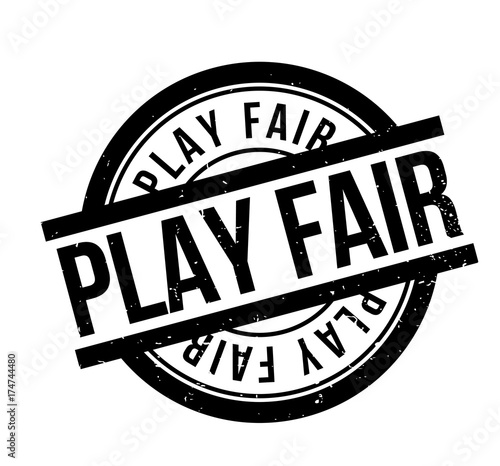 Play Fair rubber stamp. Grunge design with dust scratches. Effects can be easily removed for a clean, crisp look. Color is easily changed.