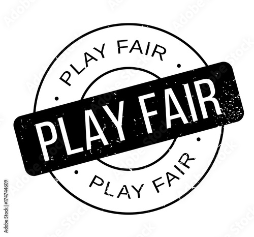 Play Fair rubber stamp. Grunge design with dust scratches. Effects can be easily removed for a clean, crisp look. Color is easily changed.
