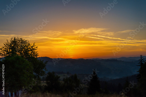 Sunrise on mountain Zlatar in Serbia