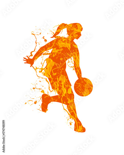 Woman basketball player. Vector splash paint