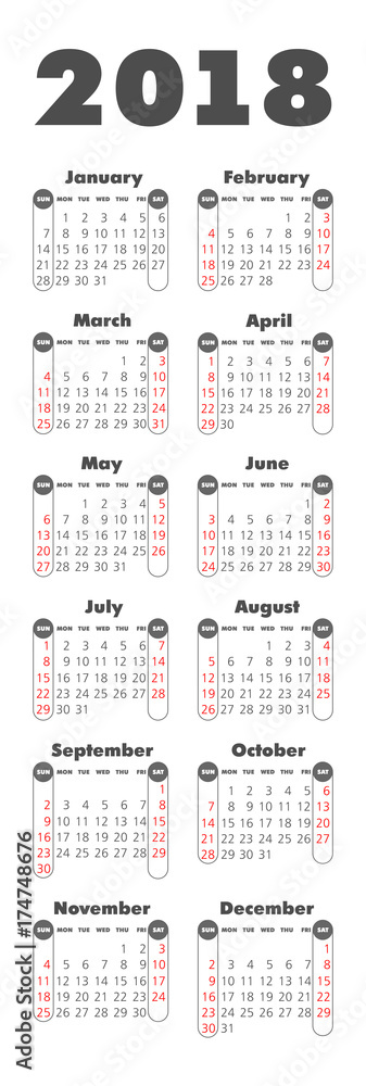 Vector pocket 2018 year calendar Vector pocket 2018 year calendar